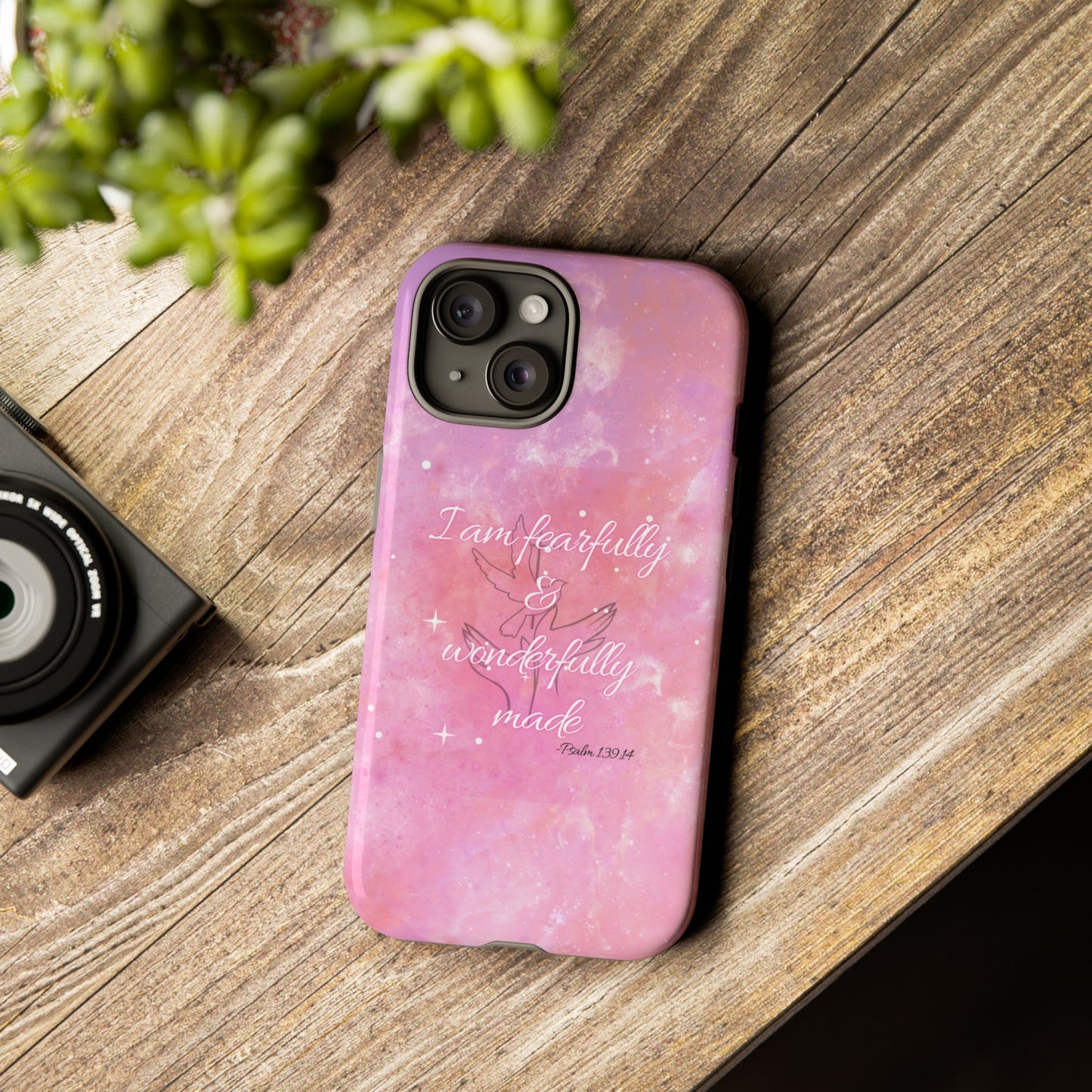 Durable iPhone & Android Phone Case - Pink Galaxy Bible Verse Cellphone Protection