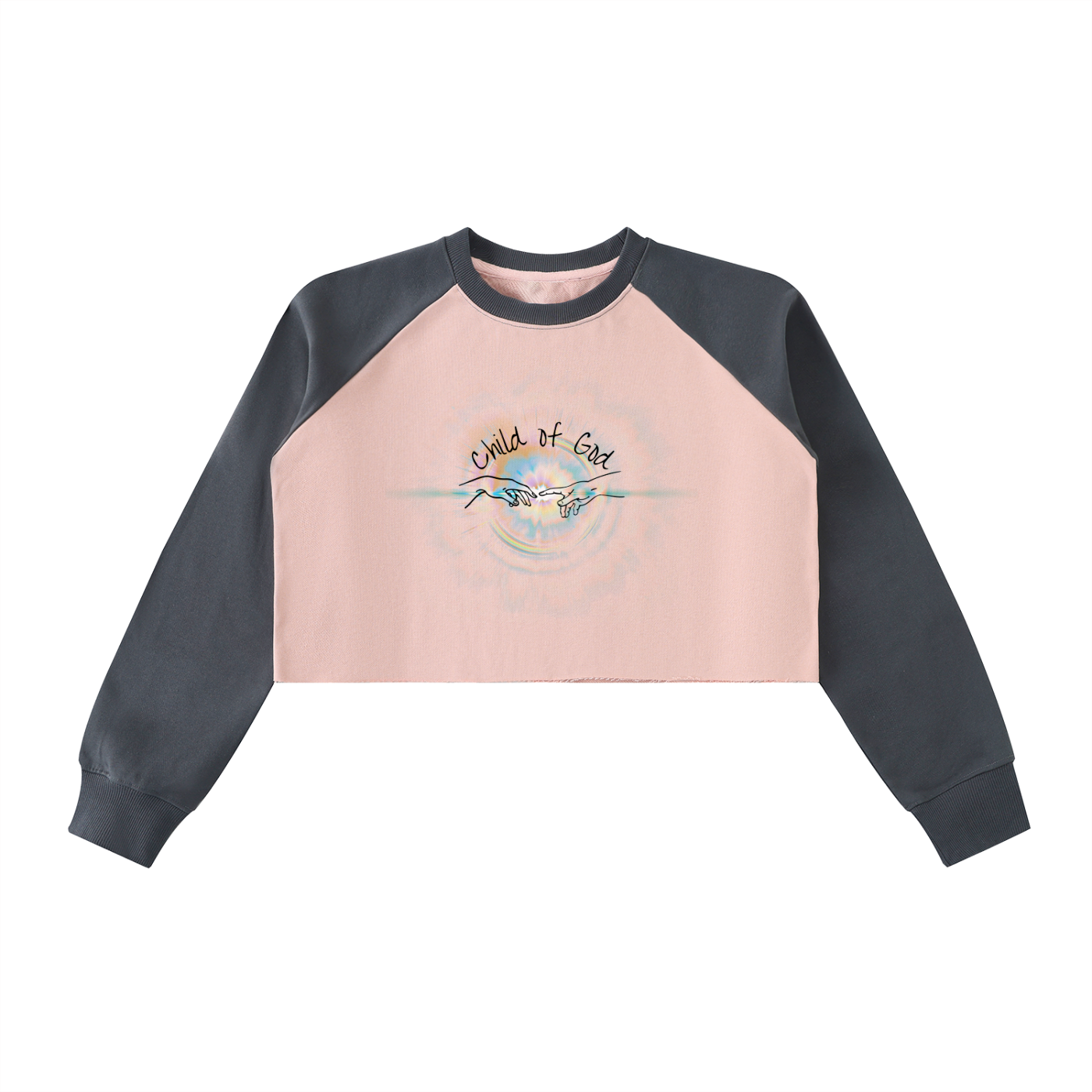 Womens' Crop Sweatshirt,Faith Based Apparel,Child of God,Block Raglan Crop,Cotton Blend,Daily Casual,Body-Con,Muti-Season,Raw-Hem,Graphic Desig