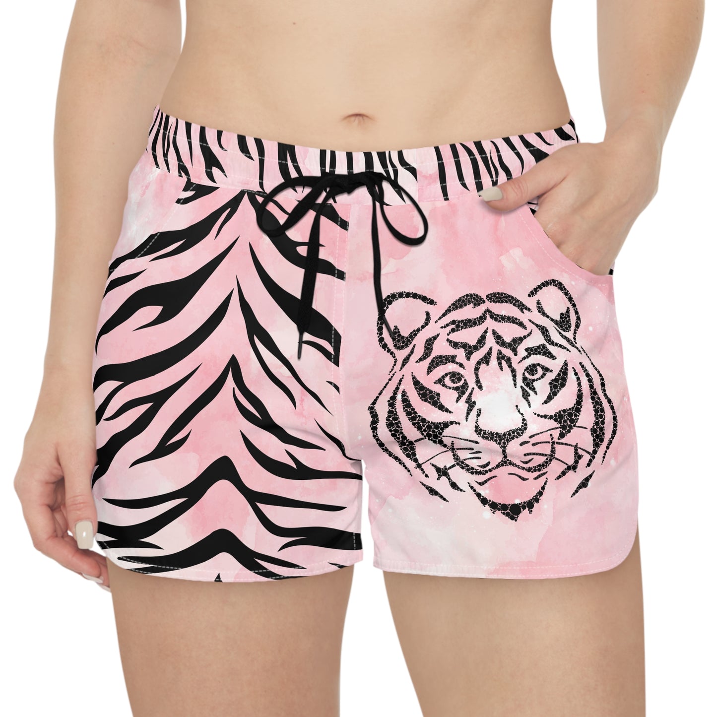 Women's Fitness Shorts - Tiger with Pink Stripes - Comfortable Fit