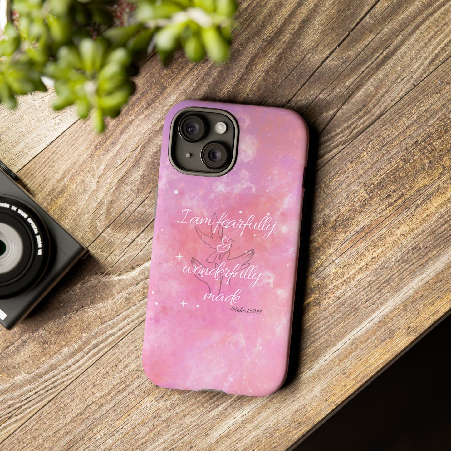 Durable iPhone & Android Phone Case - Pink Galaxy Bible Verse Cellphone Protection