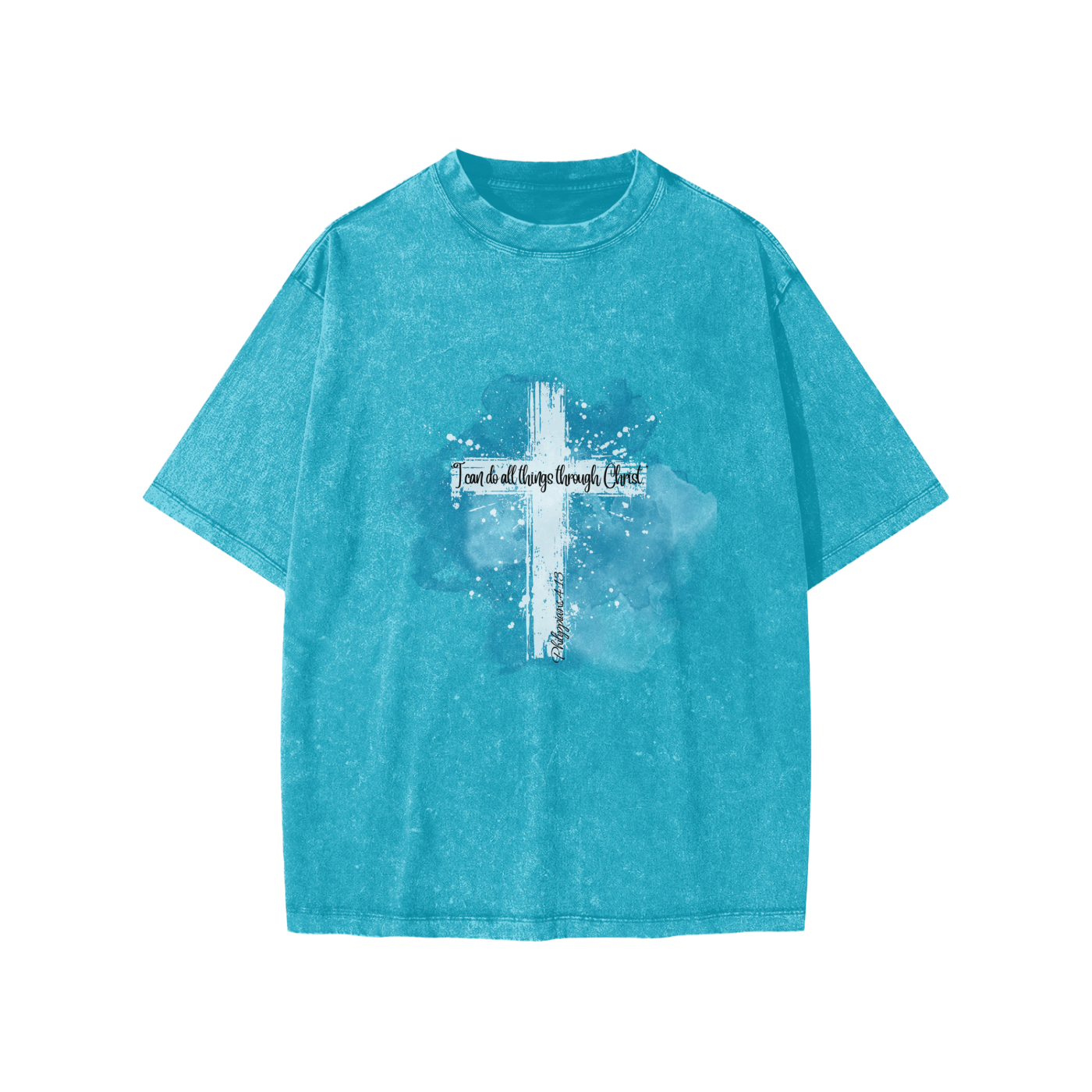 Faith Based Apparel,Childrens Essentials,School,Snow Washed T-Shirt,Daily Casual,Unisex,Philipians 4:13,Loose Fit,No Stretch,Moderate Thickness