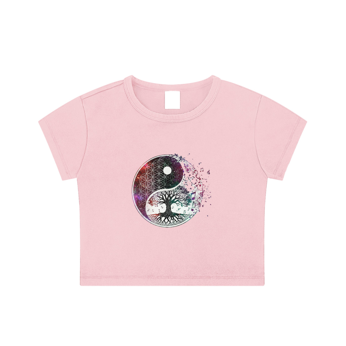 Womens' Fashion,Spirituality,Duality,Tree of Life,Yin-Yang,Crop Top,Thin Fit,Snow Washed Crop Top,Daily Casual,AI Design