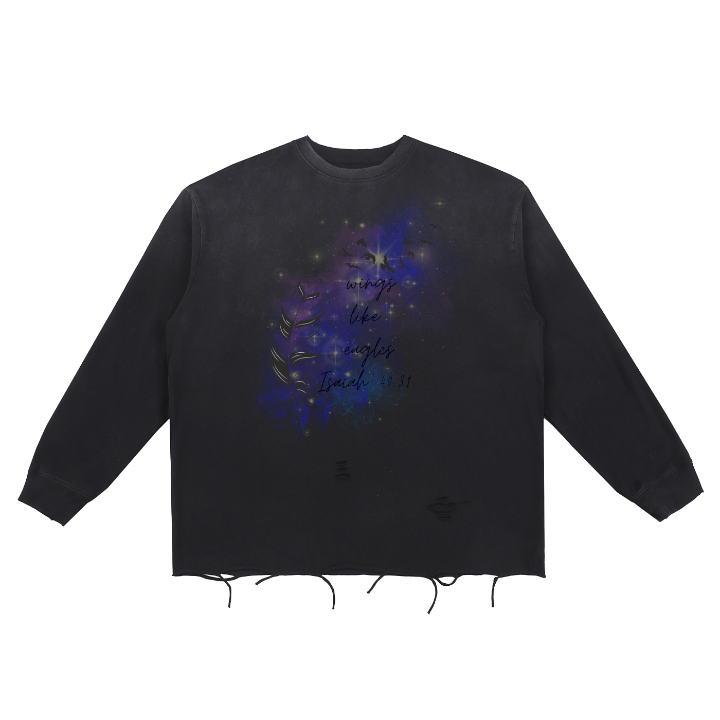 Faith Based Apparel,Womens' Fashion,Longsleeve T-Shirt,Pure Cotton,Christmas,Holiday Season,Fall,Galaxy Print,Snow Wash,Raw Edge Cotton