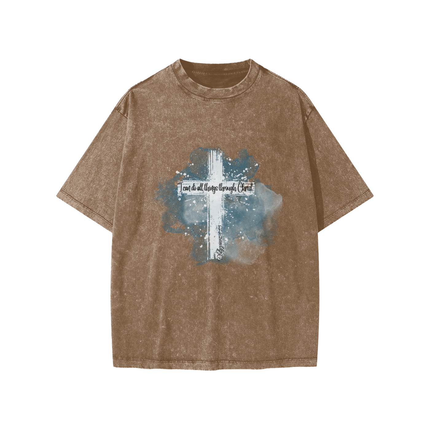 Faith Based Apparel,Childrens Essentials,School,Snow Washed T-Shirt,Daily Casual,Unisex,Philipians 4:13,Loose Fit,No Stretch,Moderate Thickness