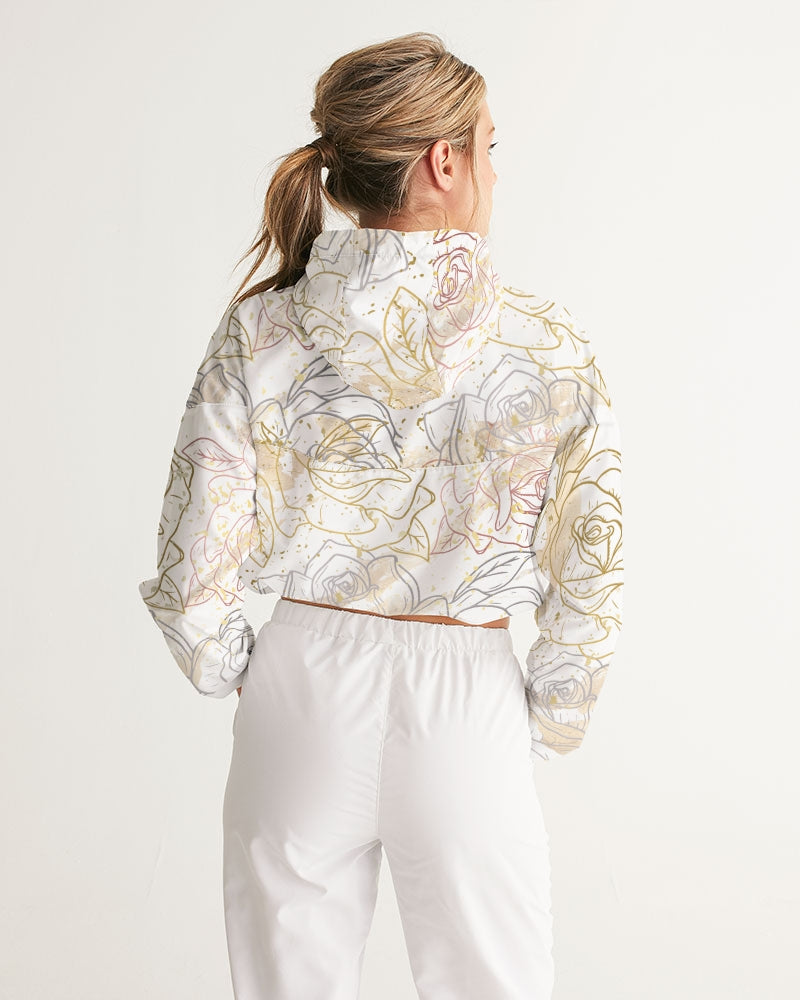 Women's Windbreaker - Comfortable Windbreaker - Roses Print Cropped Windbreaker - Her Collective