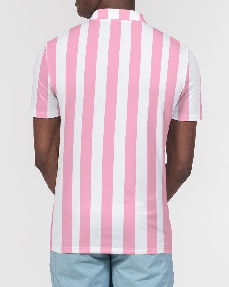 Pink Stripes -  Men's Slim Fit Short Sleeve Polo - Matching Polo - His Collective