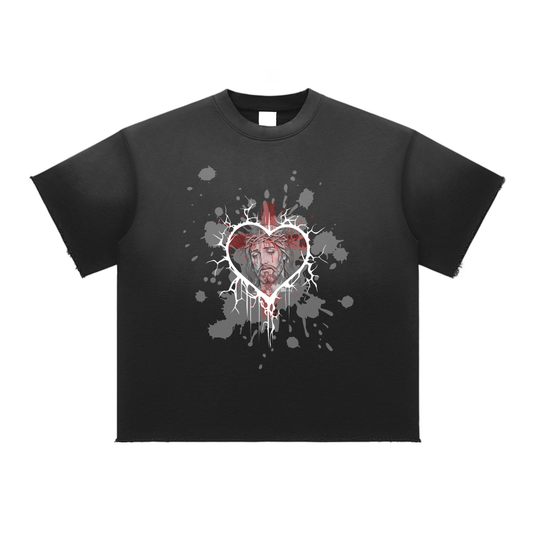 Faith Based Apparel,Unisex,Sun Fade Raw Edge Cut,Pure Cotton,Loose Fit,Moderate Thickness,Graphic T-Shirt,Jesus,Christmas,Holiday Season