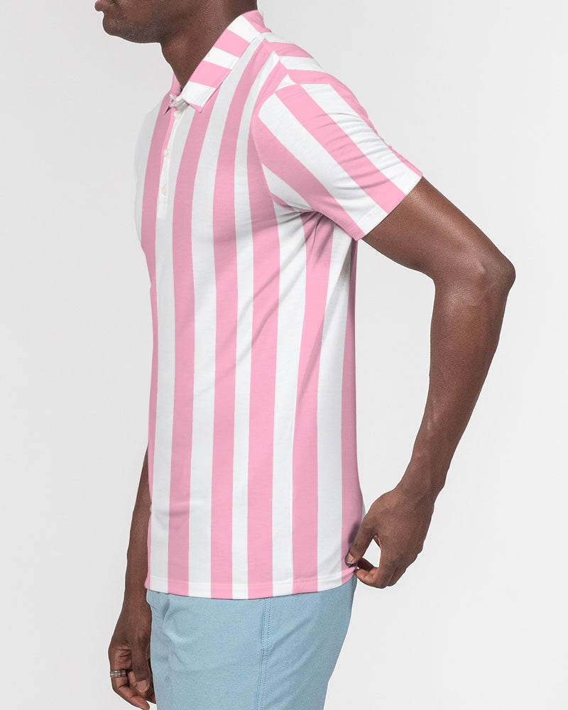 Pink Stripes -  Men's Slim Fit Short Sleeve Polo - Matching Polo - His Collective