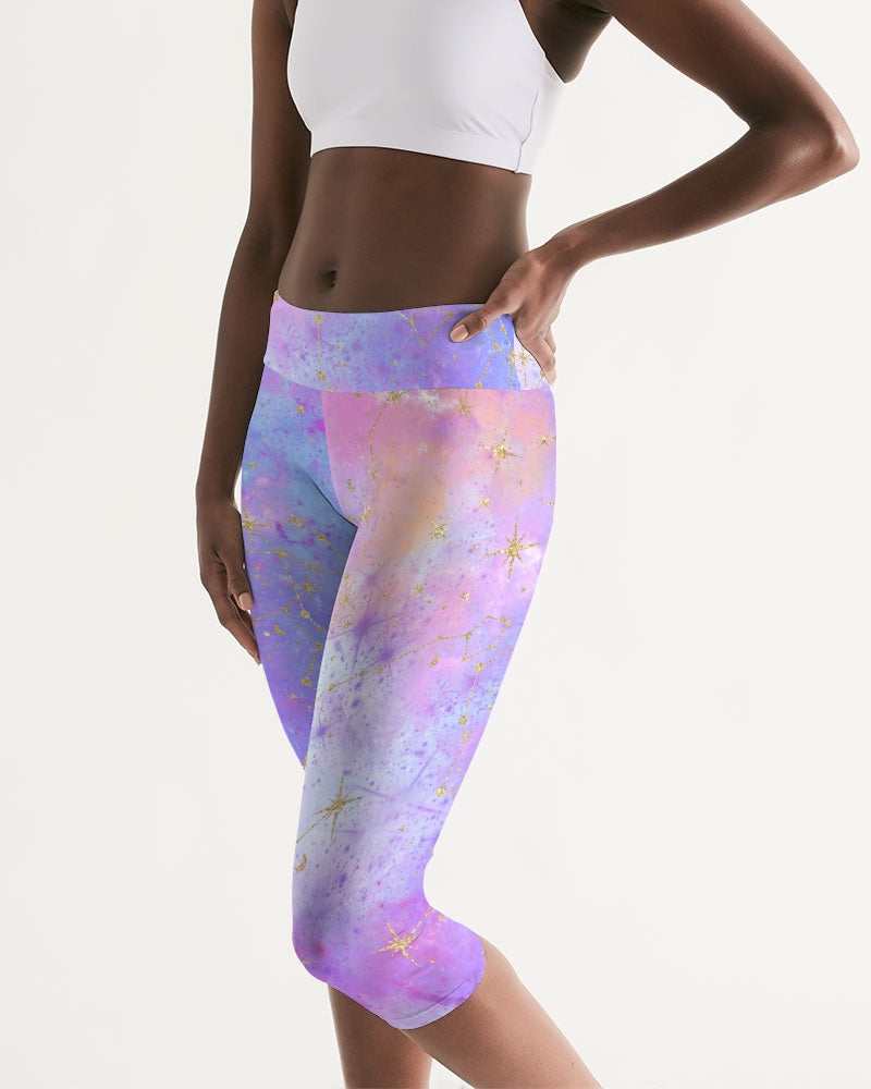 Galaxy Print - Women's Workout Mid-Rise Capri - Her Collective