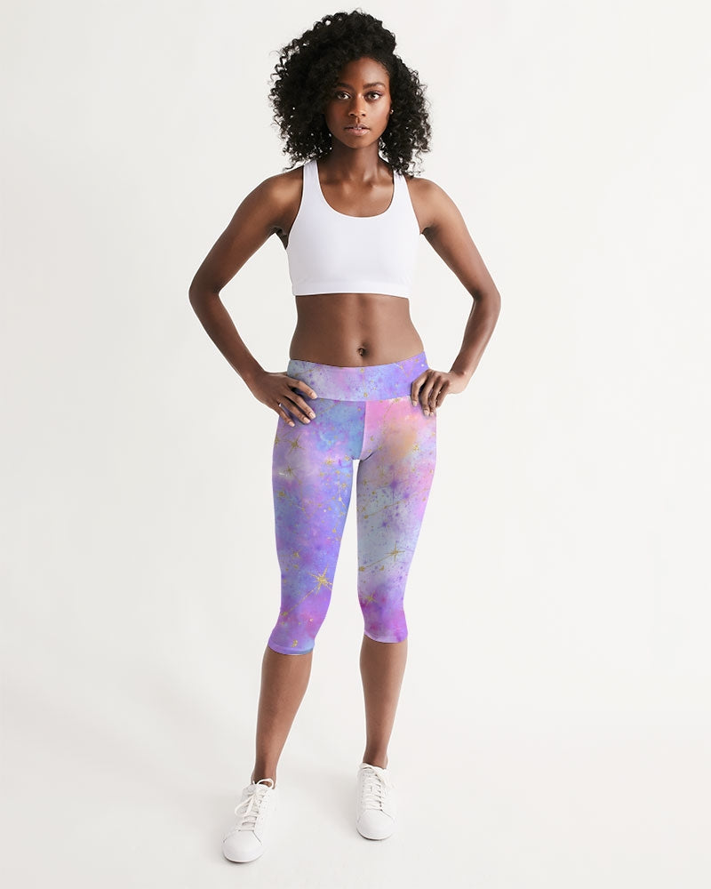 Galaxy Print - Women's Workout Mid-Rise Capri - Her Collective