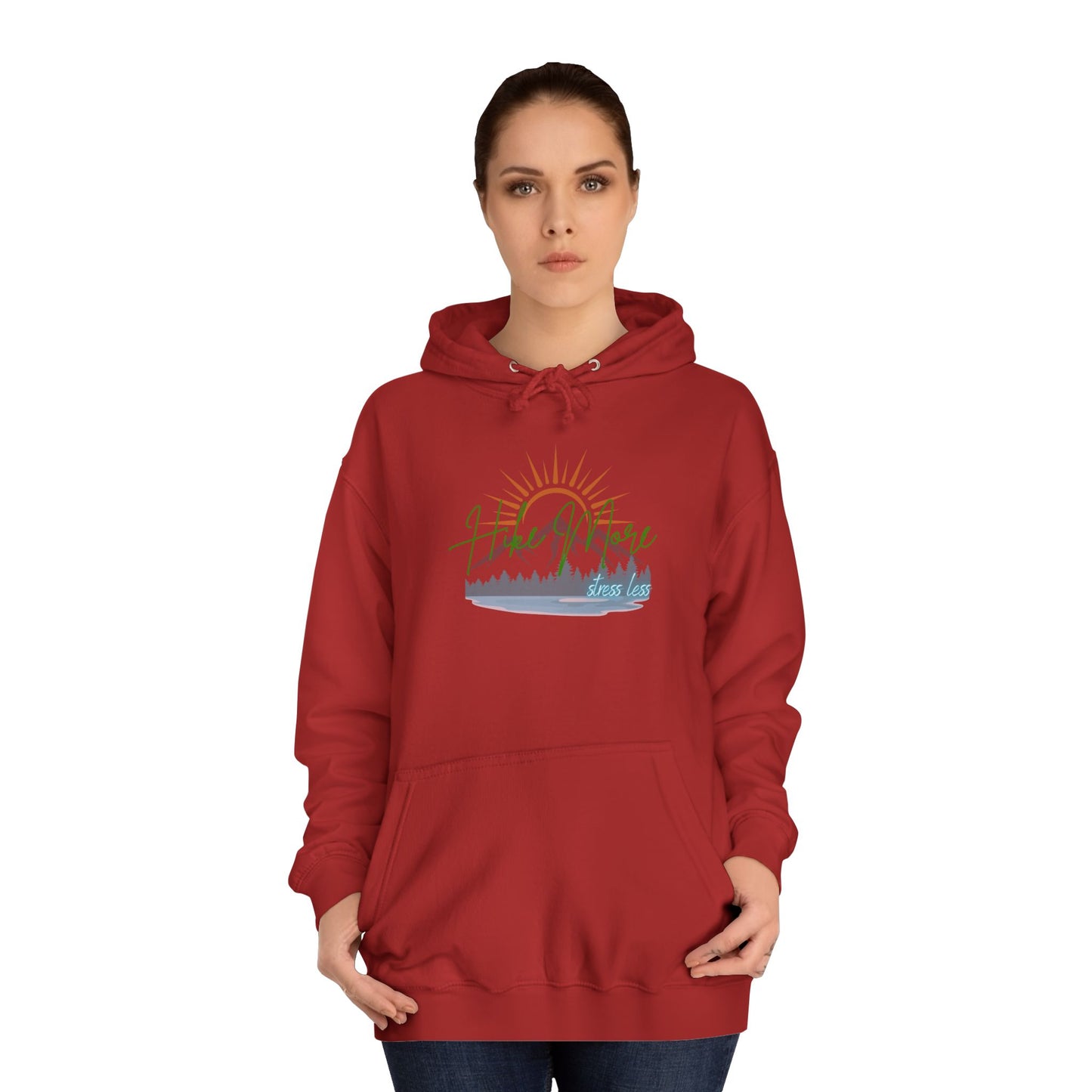 Hike More Stress Less - Slogan Sweatshirt - Women's Hoodie Pullover Sweatshirt - Her Collective