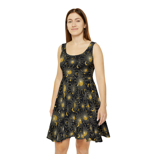 Woman's Ying Yang Stars Moon & Sun Skater Dress - Women's Kinetic Collective