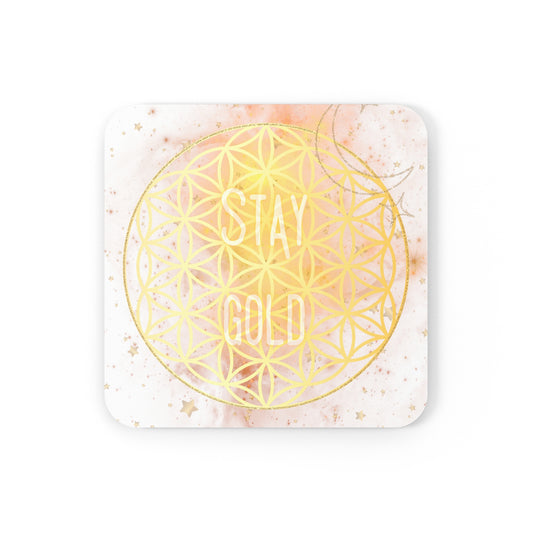 Stay Gold Flower of Life Corkwood Coaster Set