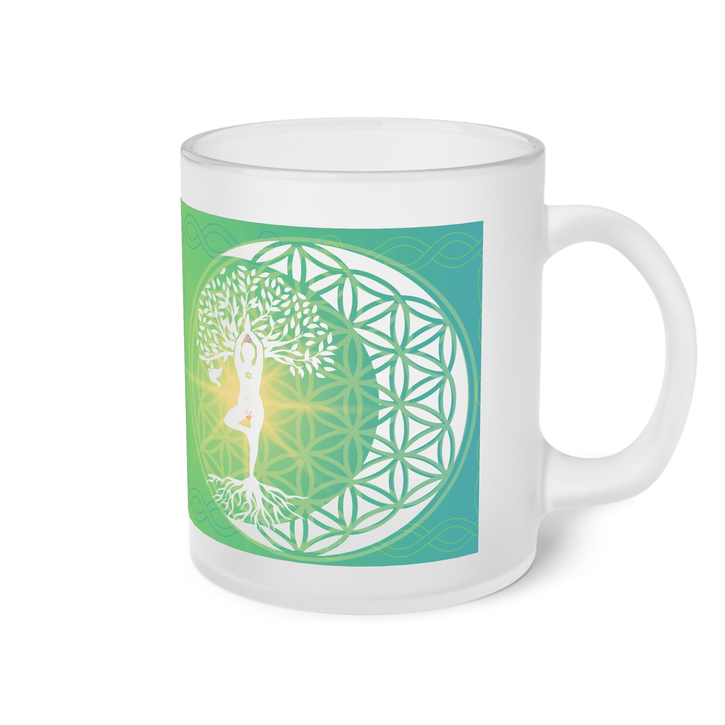 Gaia Crescent Chakra Flower Of Life Frosted Glass Mug