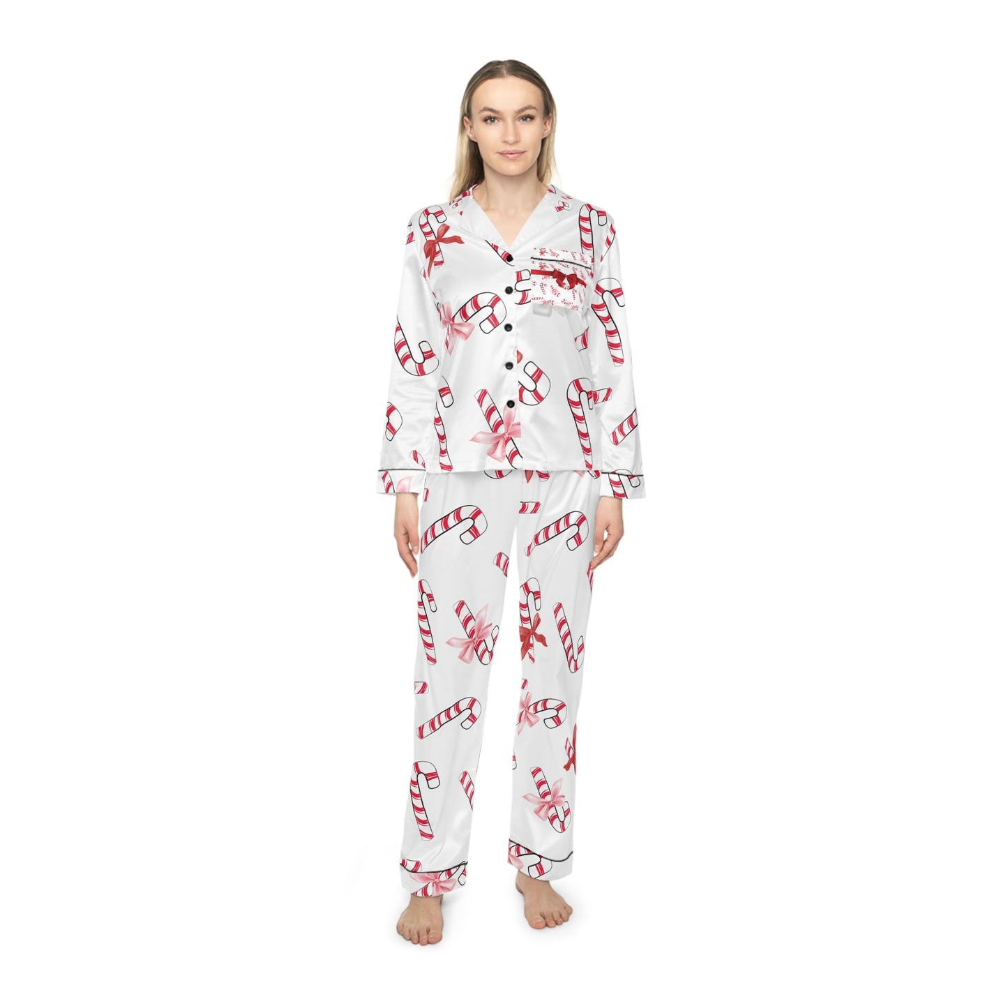 Women's Satin Pajamas - Candy Cane Pajamas - Christmas Pajamas