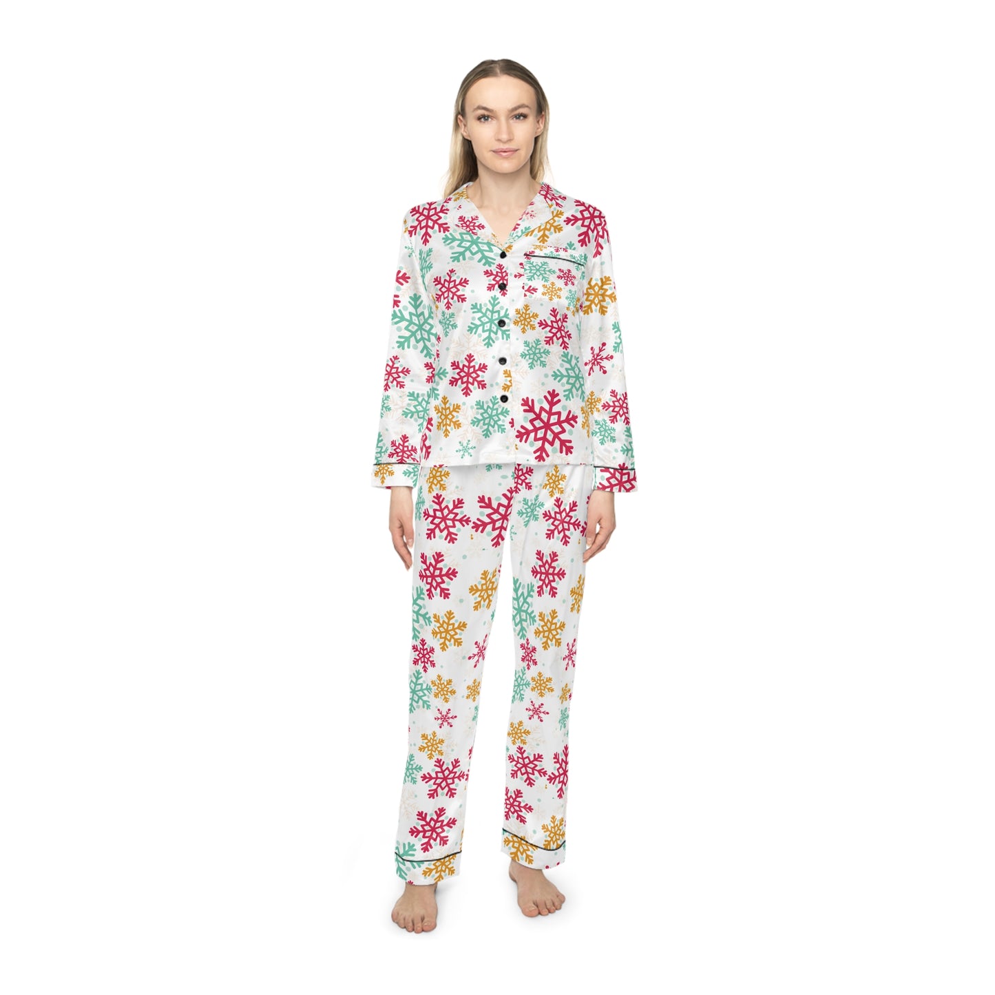 Women's Satin Pajamas - Snowflake Pajamas - Christmas Pajamas