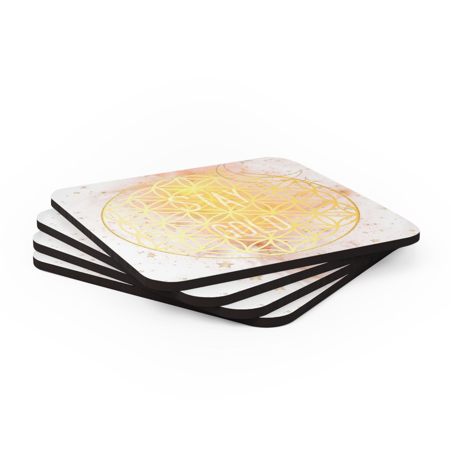 Stay Gold Flower of Life Corkwood Coaster Set