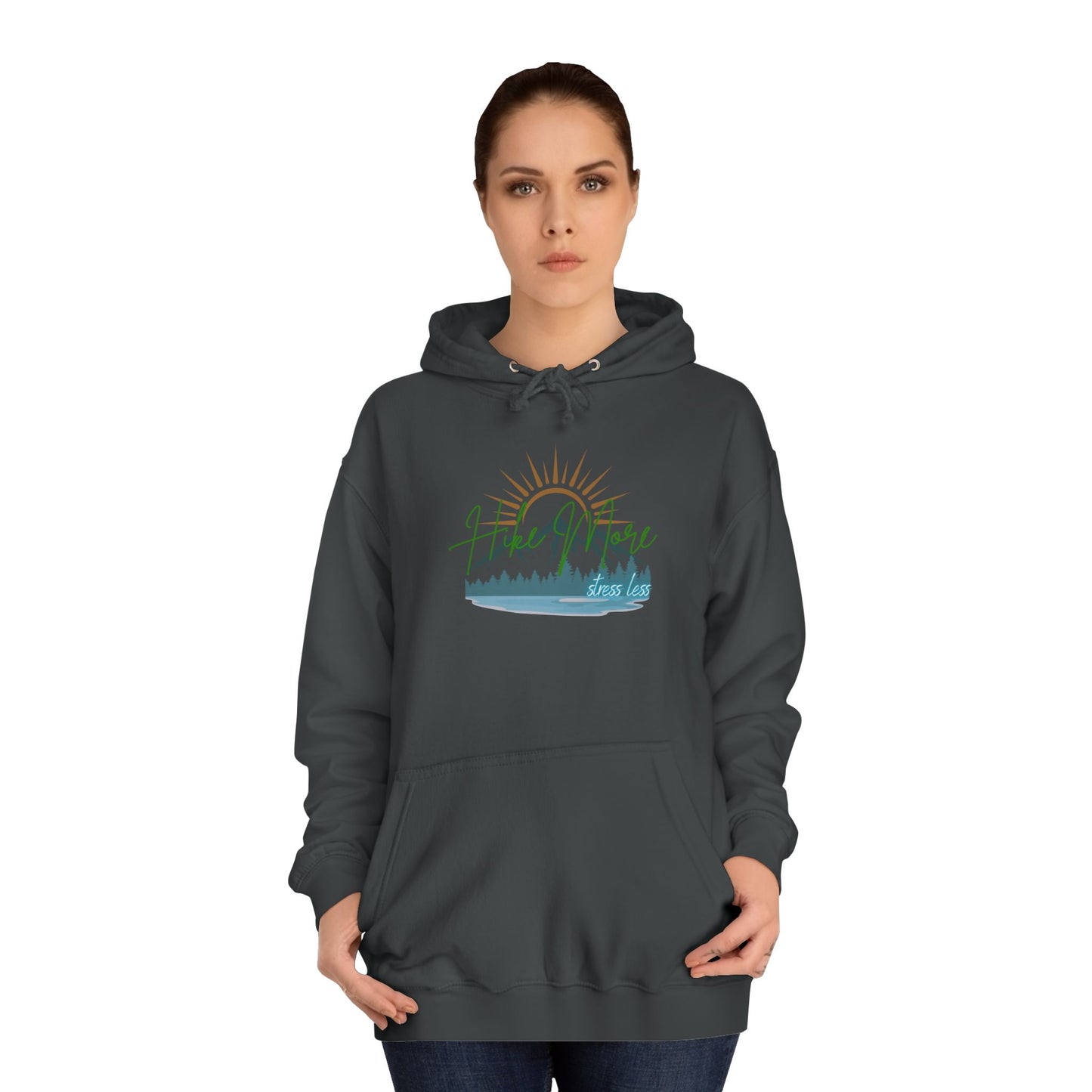 Hike More Stress Less - Slogan Sweatshirt - Women's Hoodie Pullover Sweatshirt - Her Collective