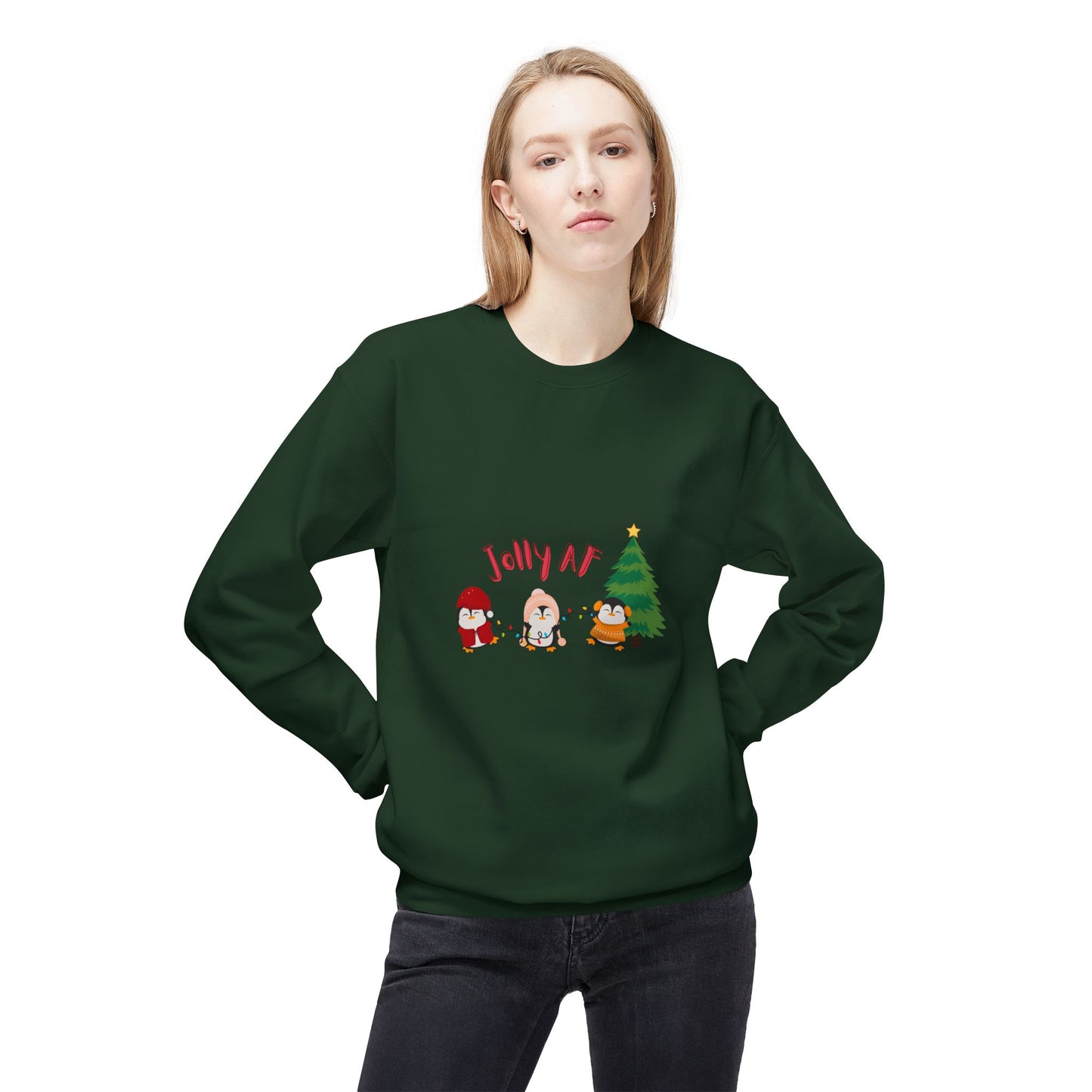 Jolly AF - Christmas Sweater - Fleece Crewneck Sweatshirt - Her Collective