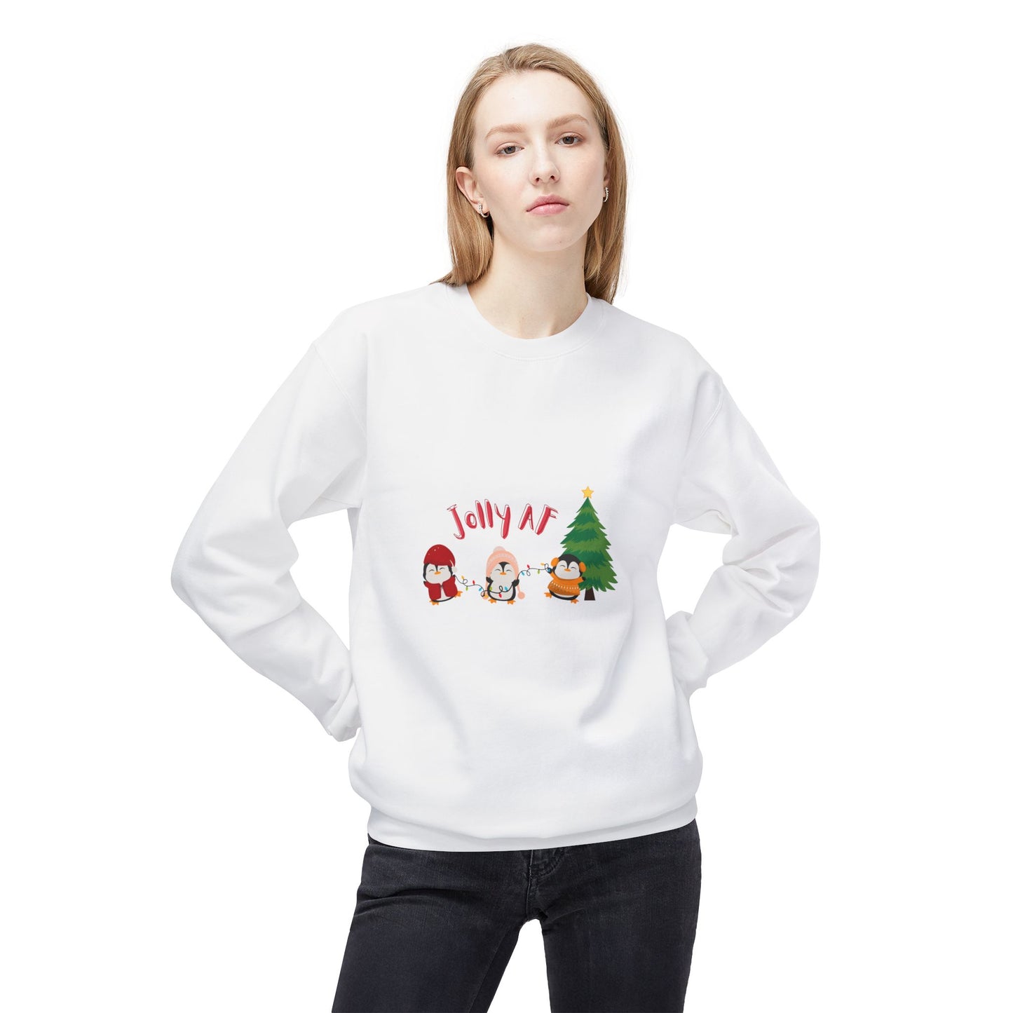 Jolly AF - Christmas Sweater - Fleece Crewneck Sweatshirt - Her Collective