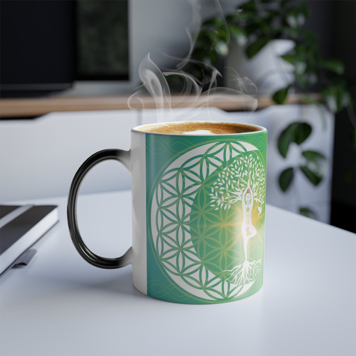 Coffee Mug - Gaia Crescent Chakra Flower Of Life Color Morphing Mug