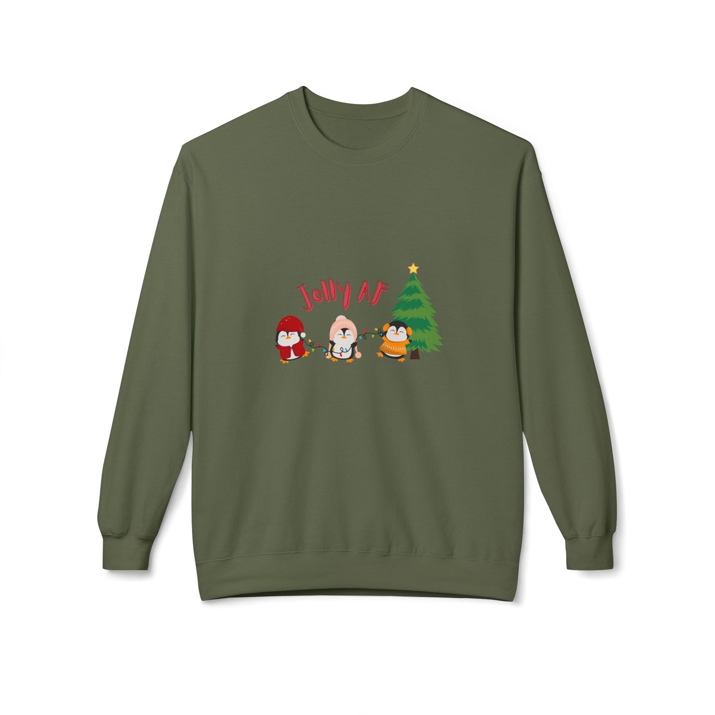 Jolly AF - Christmas Sweater - Fleece Crewneck Sweatshirt - Her Collective