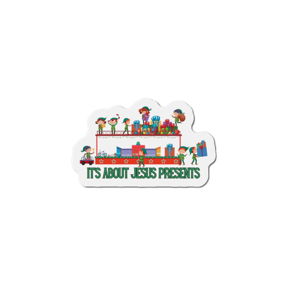 Jesus Presents - Christmas Elf Magnet - 5 x 5 - Fridge Magnet