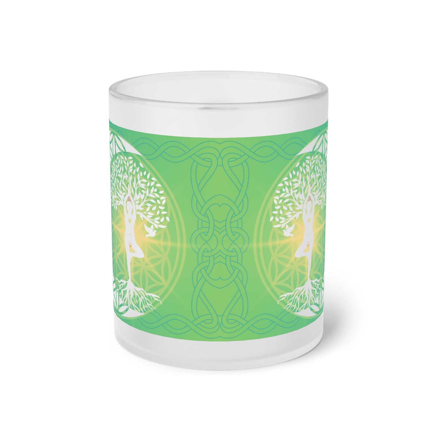 Gaia Crescent Chakra Flower Of Life Frosted Glass Mug