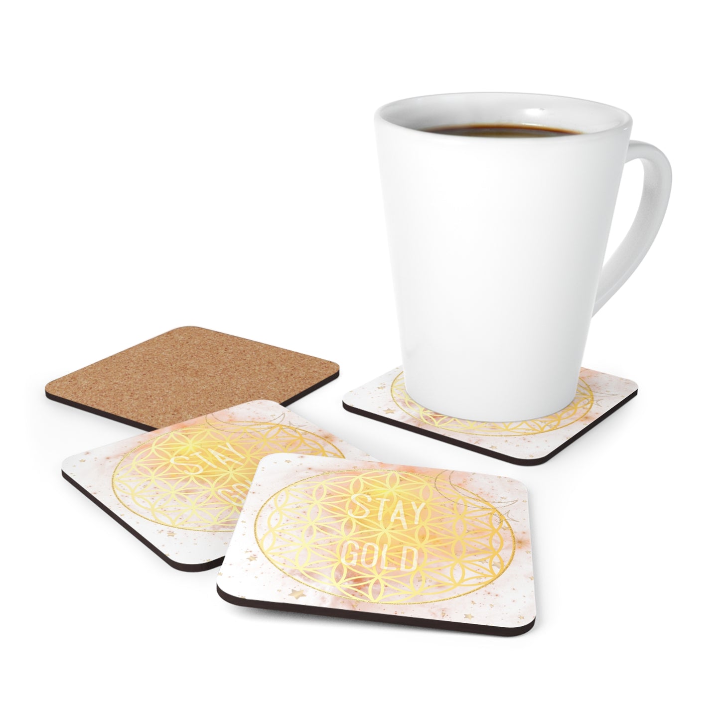 Stay Gold Flower of Life Corkwood Coaster Set