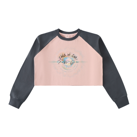 Womens' Crop Sweatshirt,Faith Based Apparel,Child of God,Block Raglan Crop,Cotton Blend,Daily Casual,Body-Con,Muti-Season,Raw-Hem,Graphic Desig