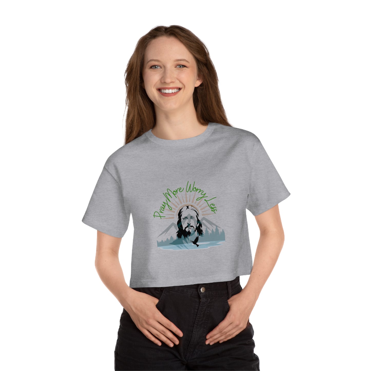 Pray More Worry Less - Champion Women's Heritage Cropped T-Shirt  - Christ Collective - Her Collective