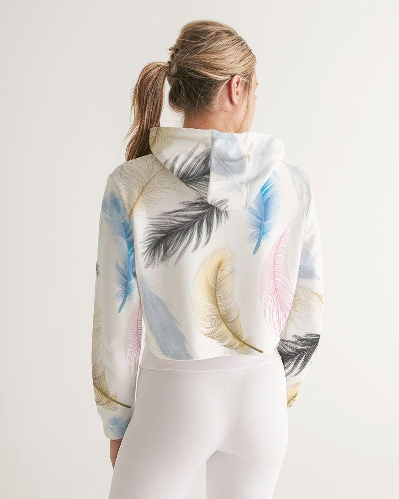 Women's Comfortable Cropped Hoodie - Feather Print -Cropped Hoodie - Her Collective