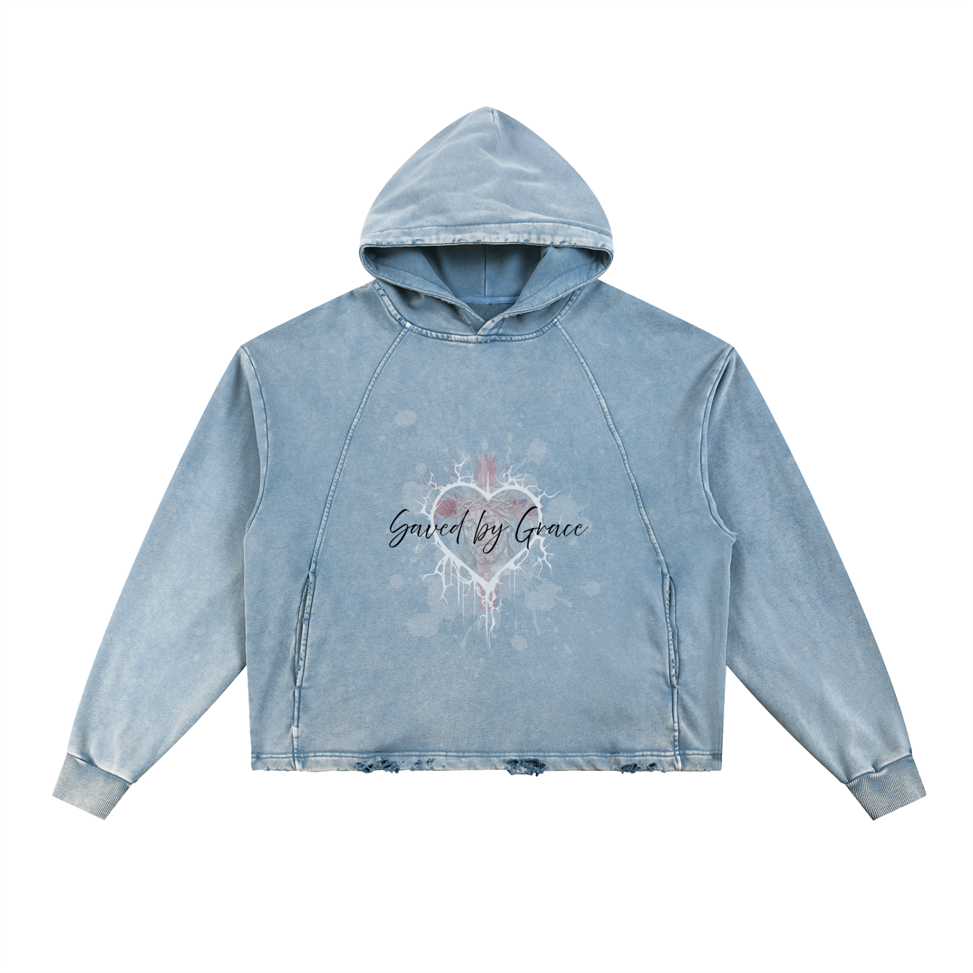 Unisex,Vintage Washed,Faith Based Apparel,Sporty,Daily Casual,Jesus Christ,Saved by Grace ,Frayed-Hem,Autumn,Winter