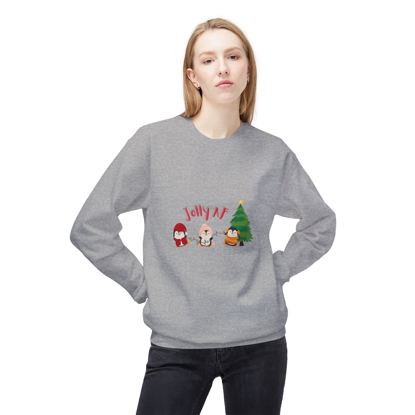 Jolly AF - Christmas Sweater - Fleece Crewneck Sweatshirt - Her Collective