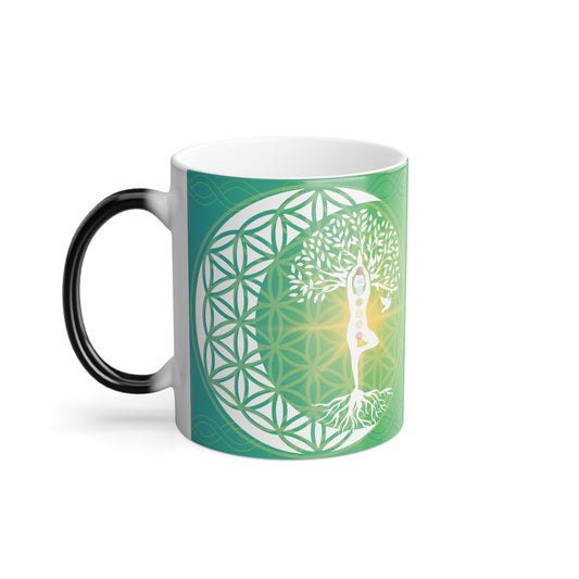 Coffee Mug - Gaia Crescent Chakra Flower Of Life Color Morphing Mug