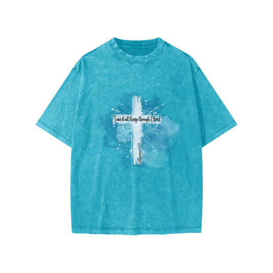 Faith Based Apparel,Childrens Essentials,School,Snow Washed T-Shirt,Daily Casual,Unisex,Philipians 4:13,Loose Fit,No Stretch,Moderate Thickness