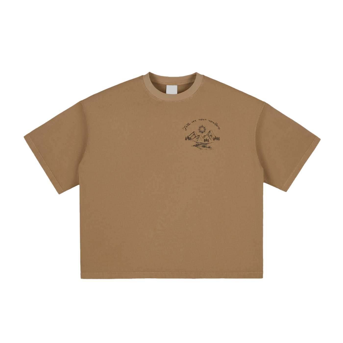 Unisex,Faith Based Apparel,Faith Can Move Mountains,Vintage Washed,Pure Cotton,Boxy T-Shirt,Daily Casual ,Basics,Moderate Thickness,Loose Fit