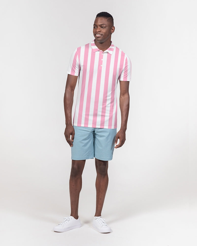 Pink Stripes -  Men's Slim Fit Short Sleeve Polo - Matching Polo - His Collective