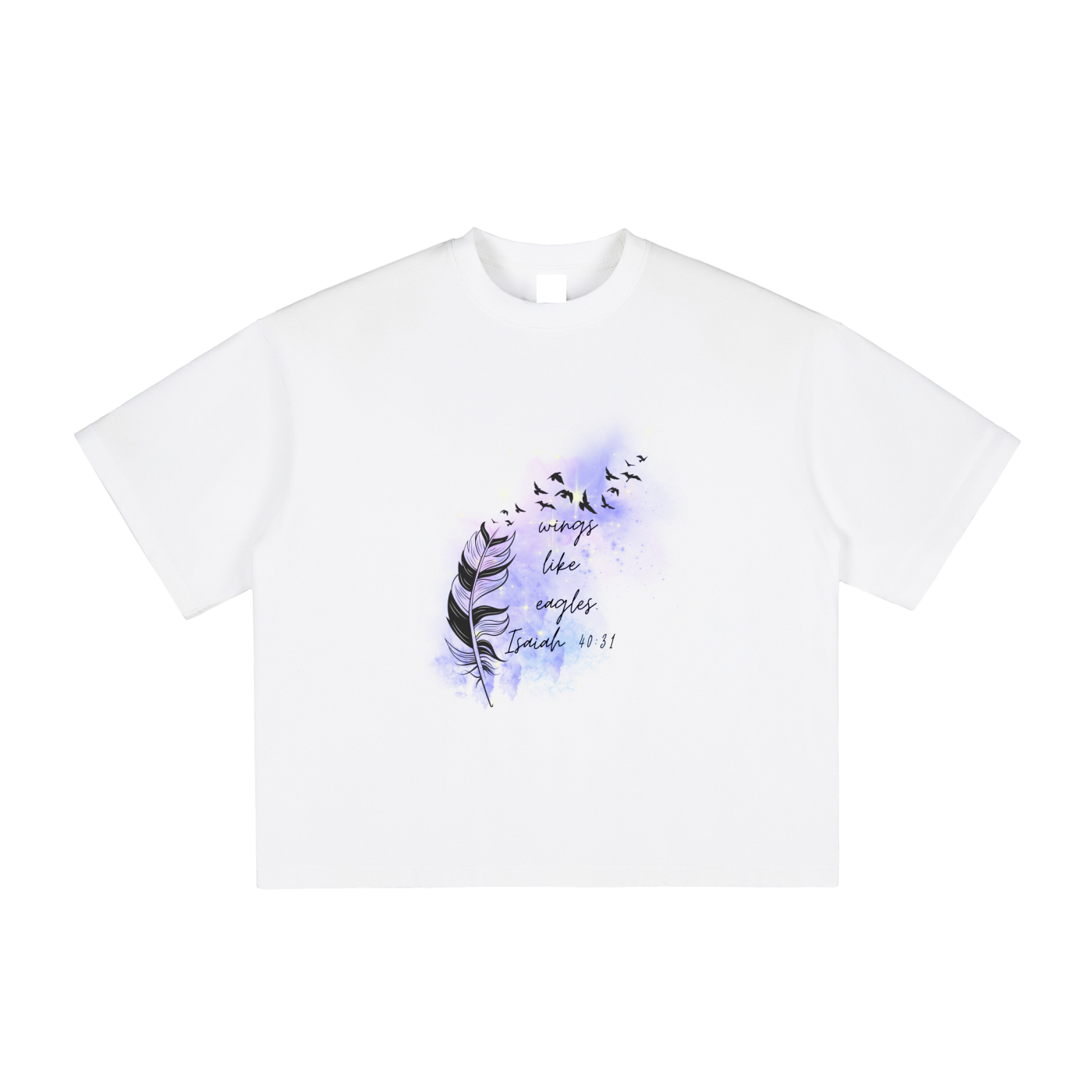 Faith Based Apparel,Womens Apparel,Boxy T-Shirt,Vintage Washed,Daily Casual ,Pure Cotton,Graphic T-Shirt,Feathers,Isaiah 40:31,Loose Fit