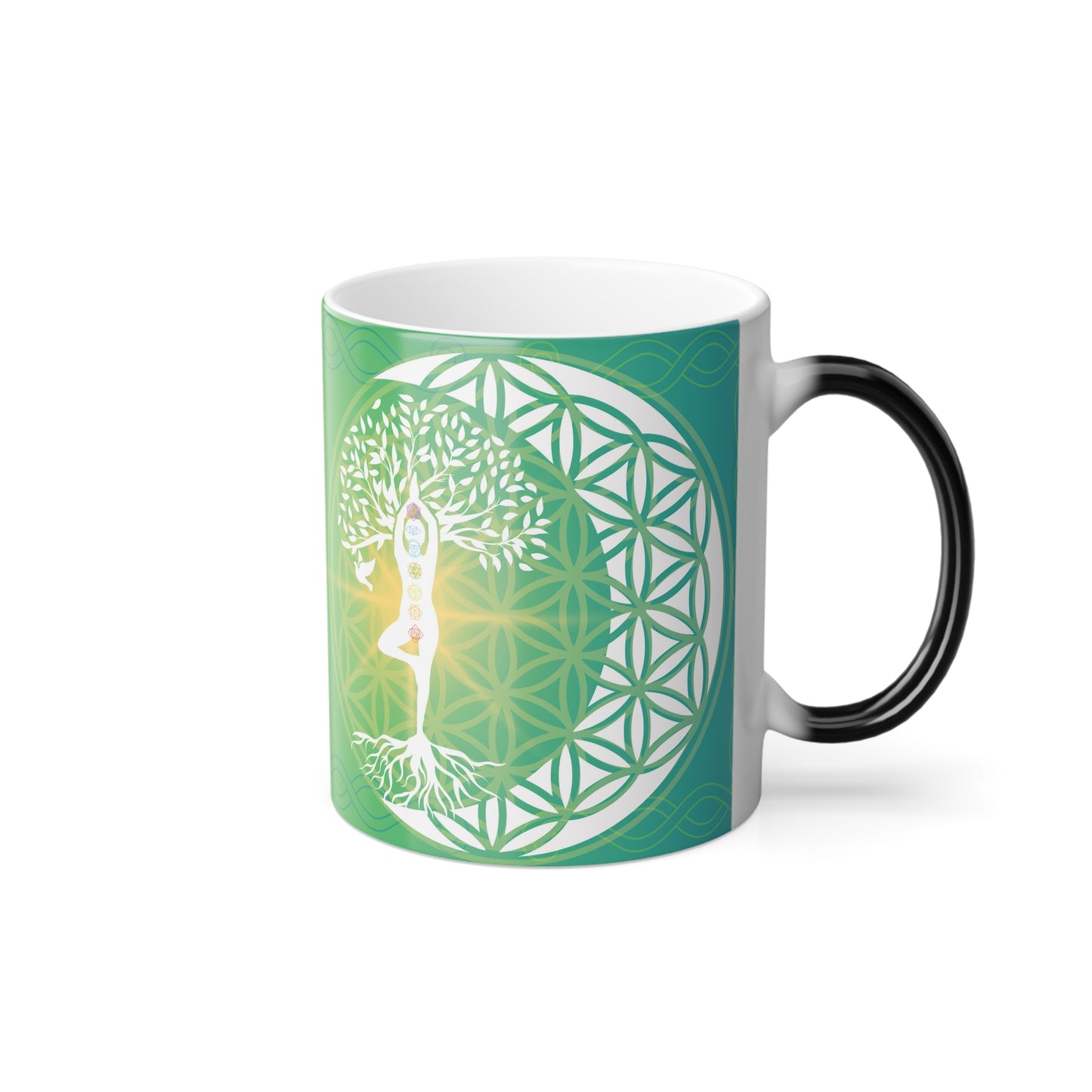 Coffee Mug - Gaia Crescent Chakra Flower Of Life Color Morphing Mug