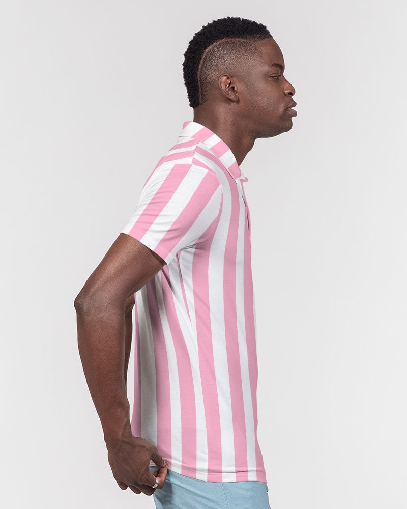 Pink Stripes -  Men's Slim Fit Short Sleeve Polo - Matching Polo - His Collective