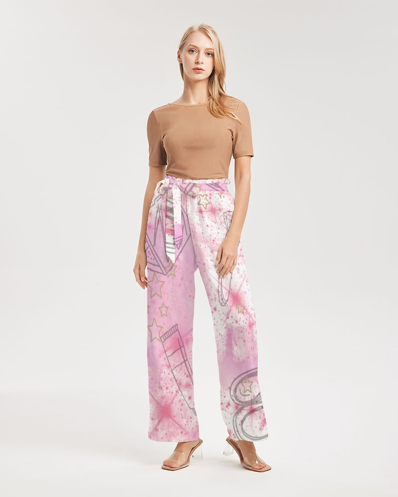 Women's Pants - Make Up Take Over-  Women's Printed High-Rise Wide Leg Pants - Dressy Wear - Her Collective