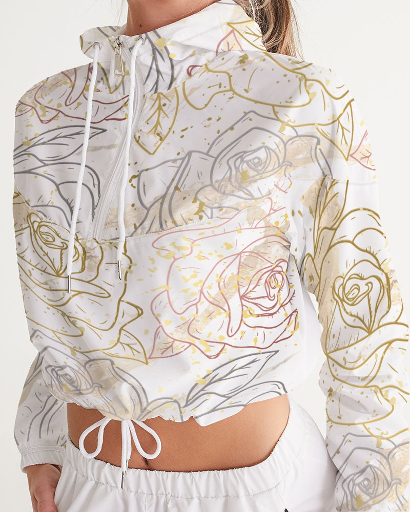 Women's Windbreaker - Comfortable Windbreaker - Roses Print Cropped Windbreaker - Her Collective