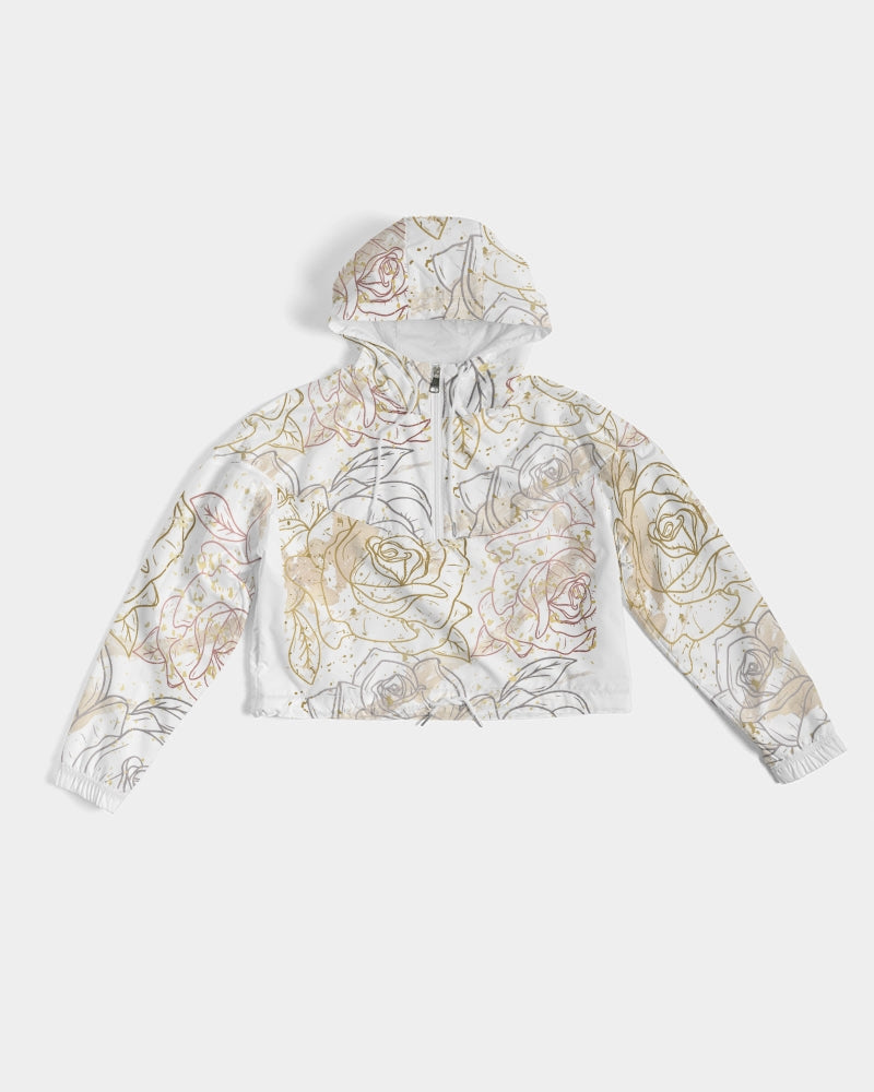 Women's Windbreaker - Comfortable Windbreaker - Roses Print Cropped Windbreaker - Her Collective