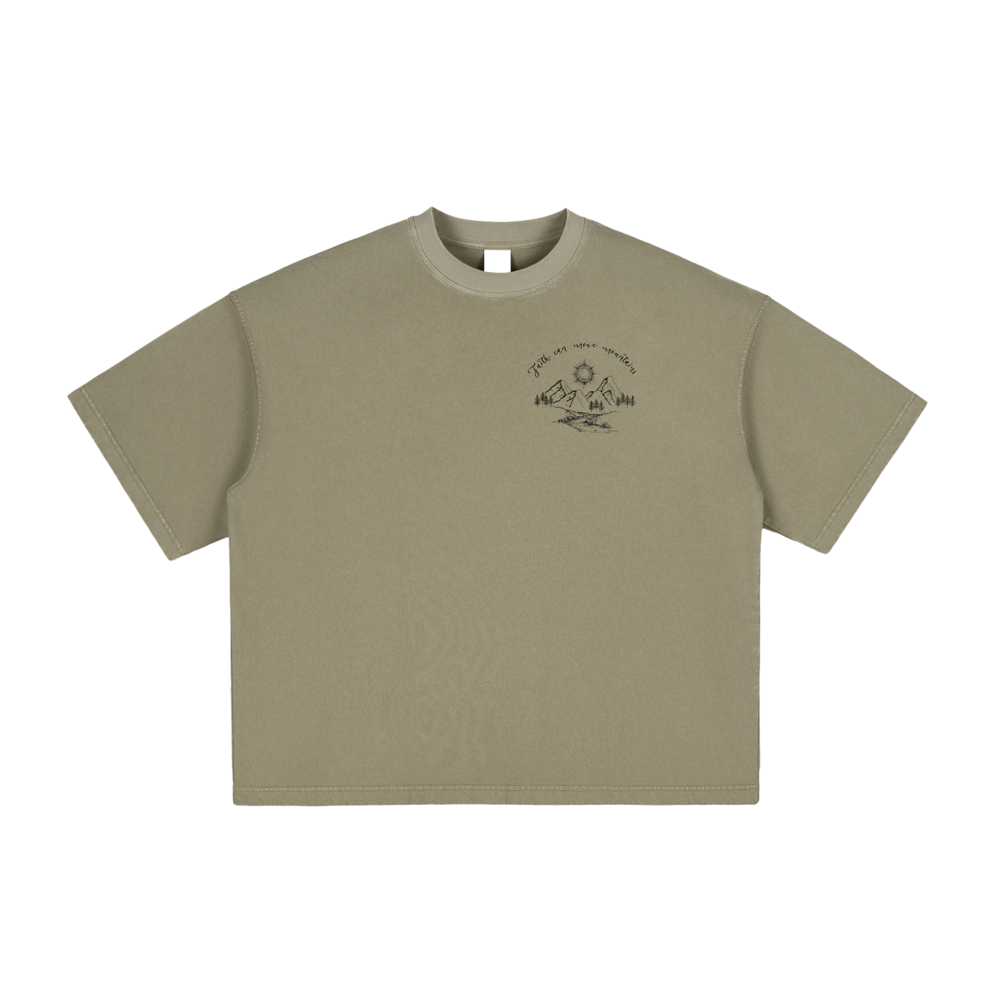 Unisex,Faith Based Apparel,Faith Can Move Mountains,Vintage Washed,Pure Cotton,Boxy T-Shirt,Daily Casual ,Basics,Moderate Thickness,Loose Fit