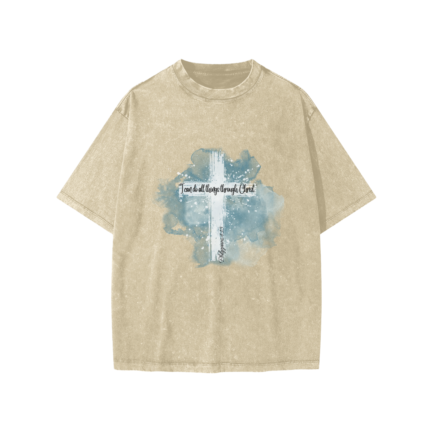 Faith Based Apparel,Childrens Essentials,School,Snow Washed T-Shirt,Daily Casual,Unisex,Philipians 4:13,Loose Fit,No Stretch,Moderate Thickness