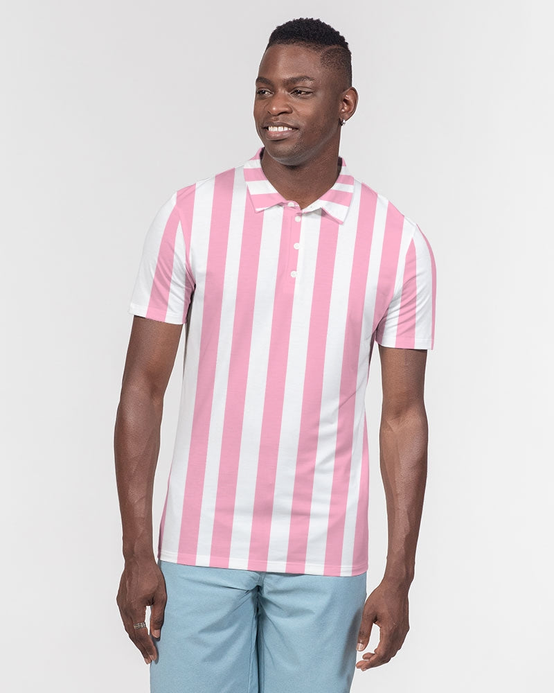 Pink Stripes -  Men's Slim Fit Short Sleeve Polo - Matching Polo - His Collective