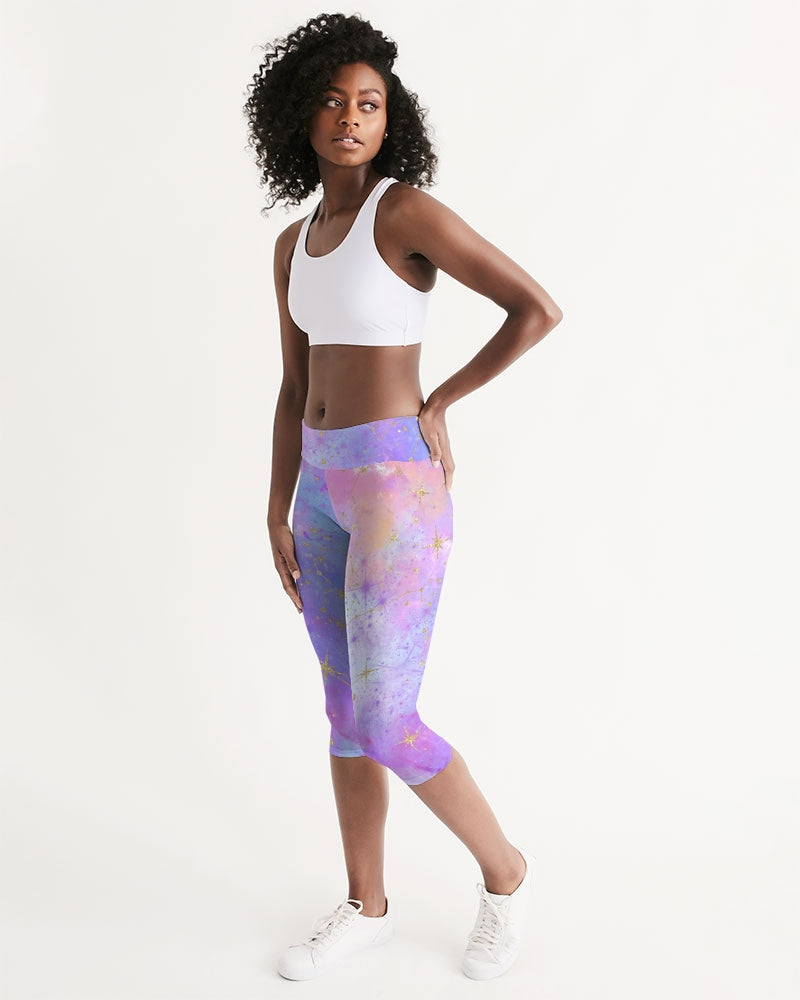 Galaxy Print - Women's Workout Mid-Rise Capri - Her Collective