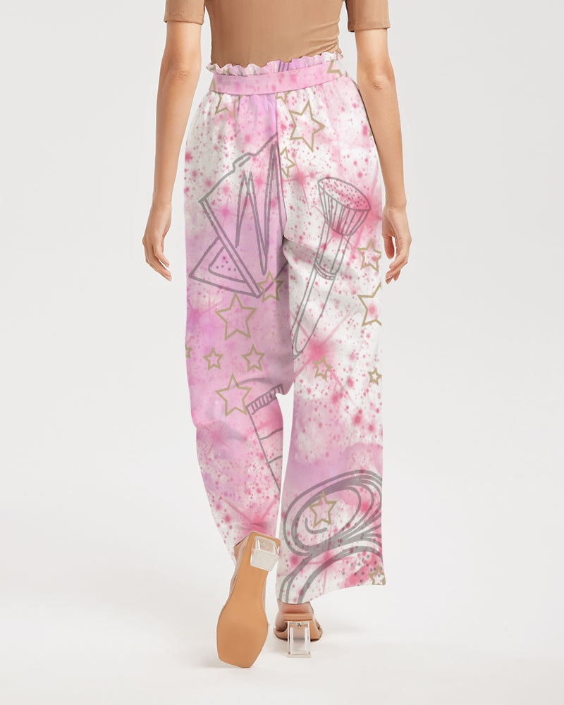 Women's Pants - Make Up Take Over-  Women's Printed High-Rise Wide Leg Pants - Dressy Wear - Her Collective