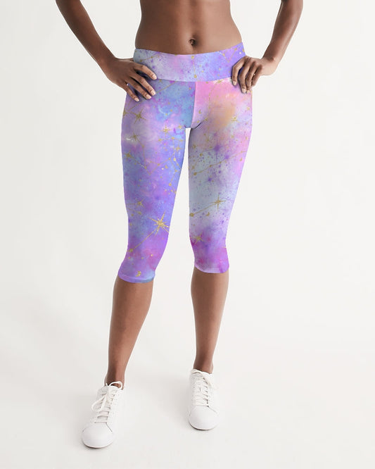 Galaxy Print - Women's Workout Mid-Rise Capri - Her Collective